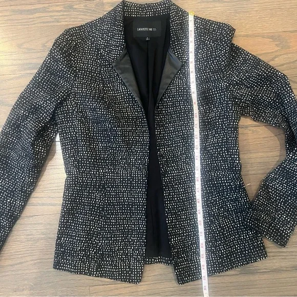 Lafayette 148 Blazer Polka Dot Black and White Leather Trim Size 4 Office Career - Picture 7 of 9